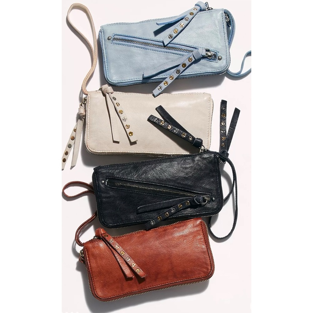 Free People Leather Wristlet Clutch in Cream